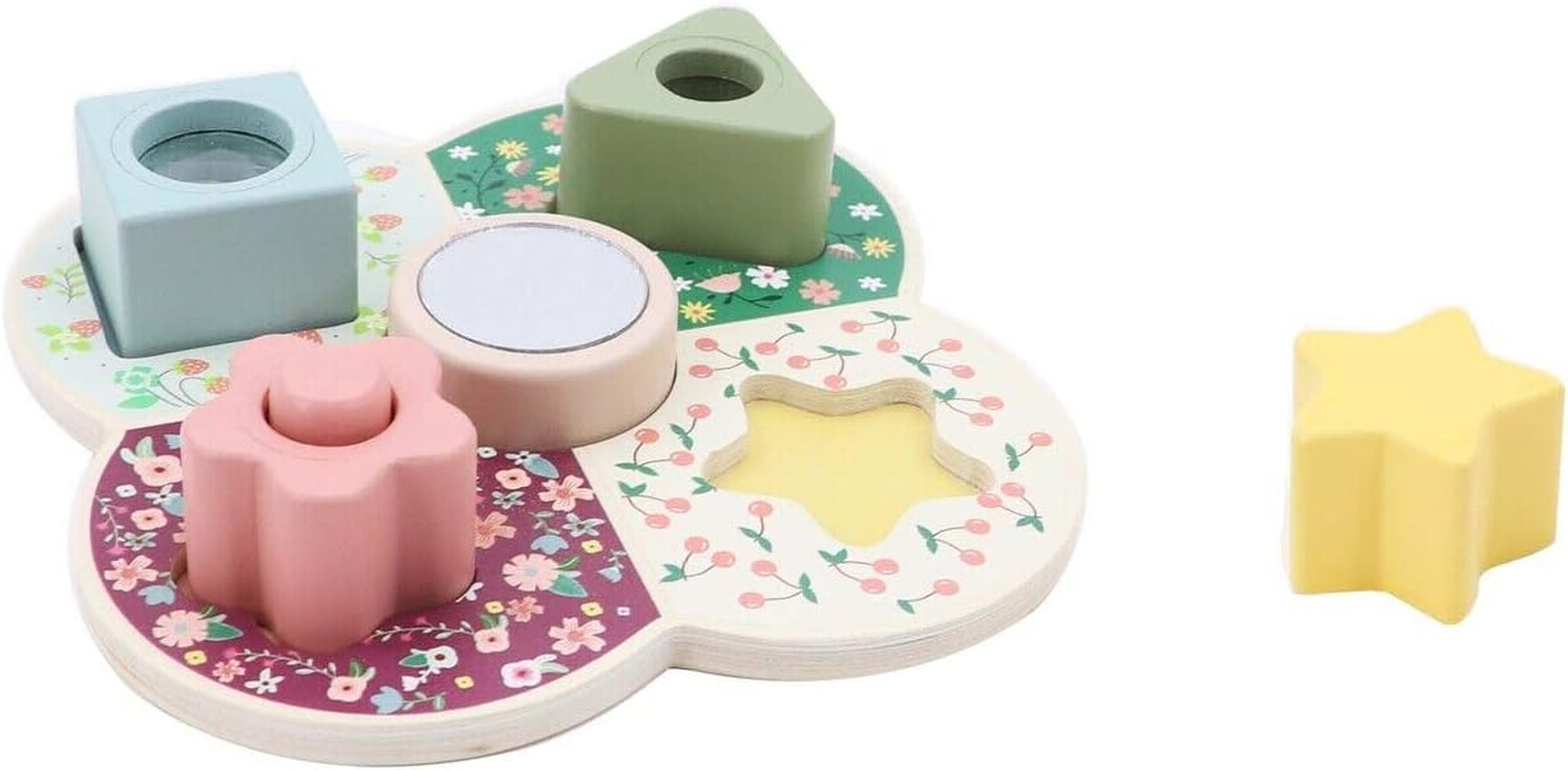 Kaper Kidz - Wooden Shape SORTER with Activity Blocks | Beautifully Decorated Wooden Blocks with Flowers and Interactive Shapes image number 3