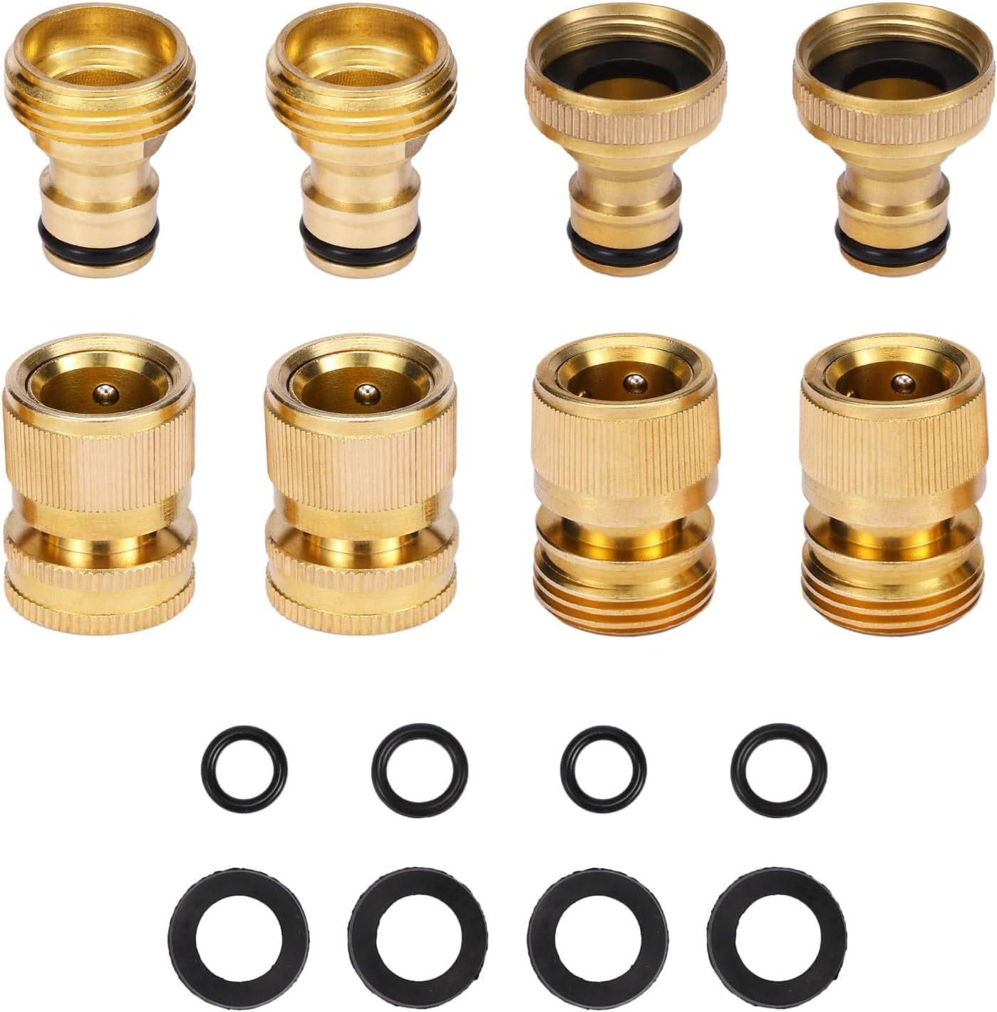 Garden Hose Quick Connect Solid Brass Garden Hose Connector Water Hose Connectors Easy Connect Fittings Standard 3/4 Inch GHT, 4 Complete Sets Female & Male, Free Washers & Gaskets image number 2