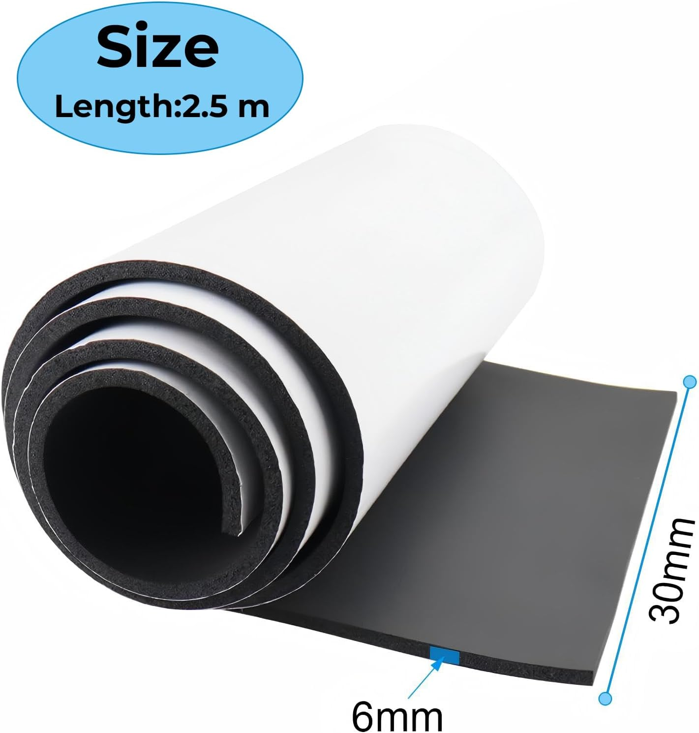 Foam Insulation Neoprene Sheets with Adhesive, 30Cm X 0.6Cm X 2.5M Multi-Function Soundproof Large Marine Closed Cell Neoprene Rubber Roll (Black) image number 1