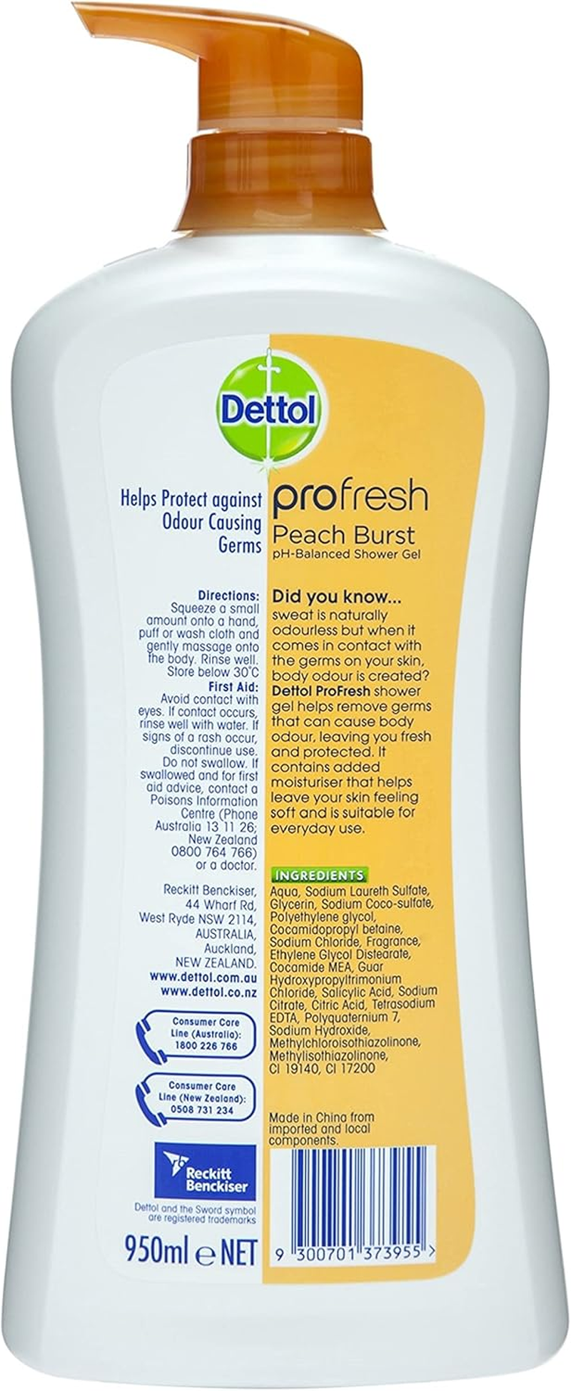 Dettol Profresh Shower Gel Body Wash Peach Burst 950Ml image number 1