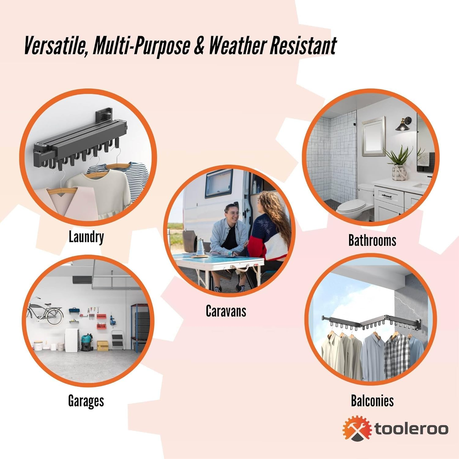 Tooleroo Clothes Drying Rack Tri-Fold Wall-Mount Space-Saving Laundry Hanger image number 6