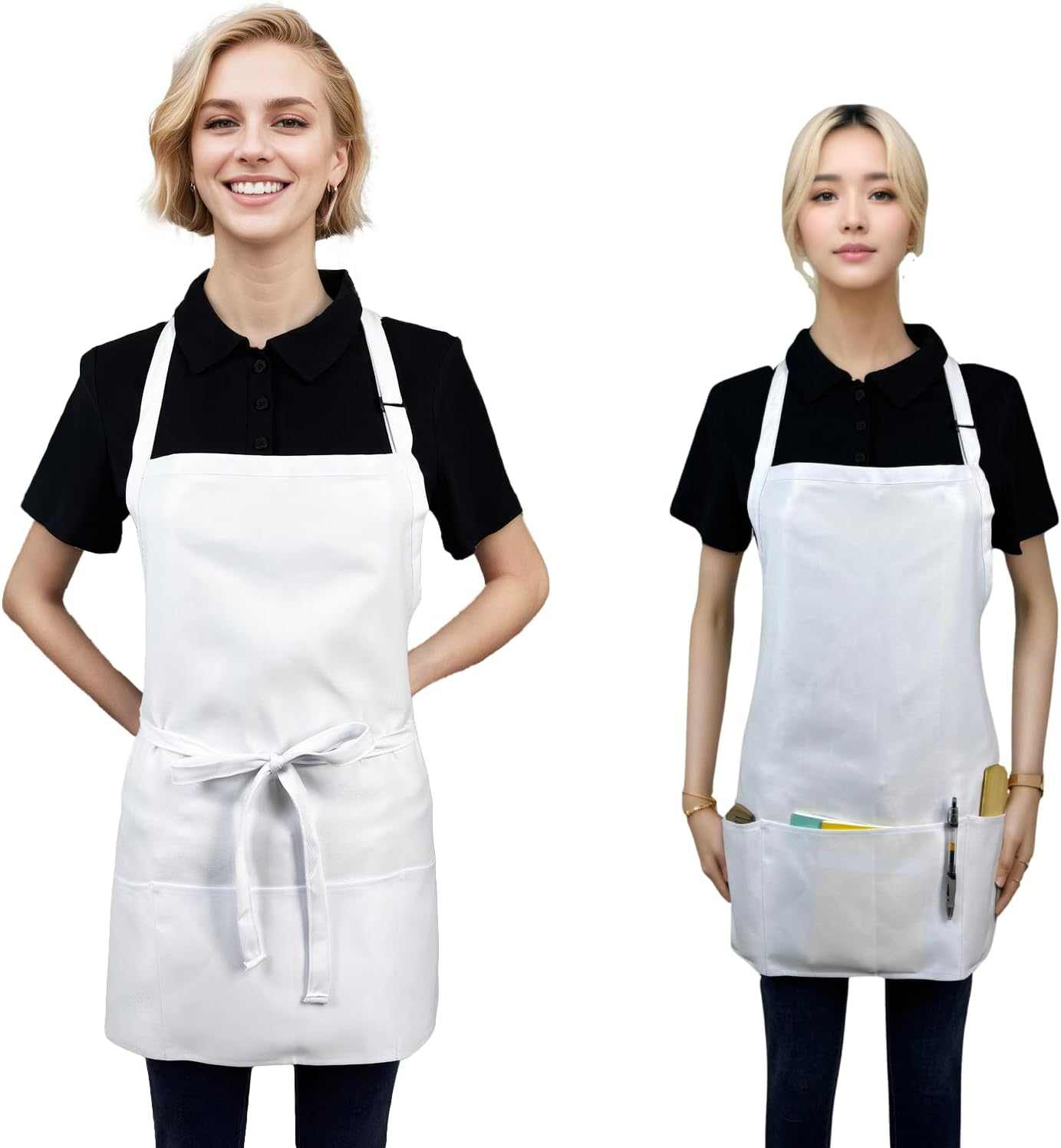 Waterproof Aprons for Women with 3 Large Pockets, Short Kitchen Apron for Men Cooking BBQ Grilling, Syzornk Adjustable Bib Apron with Ultra-Long Belt image number 2