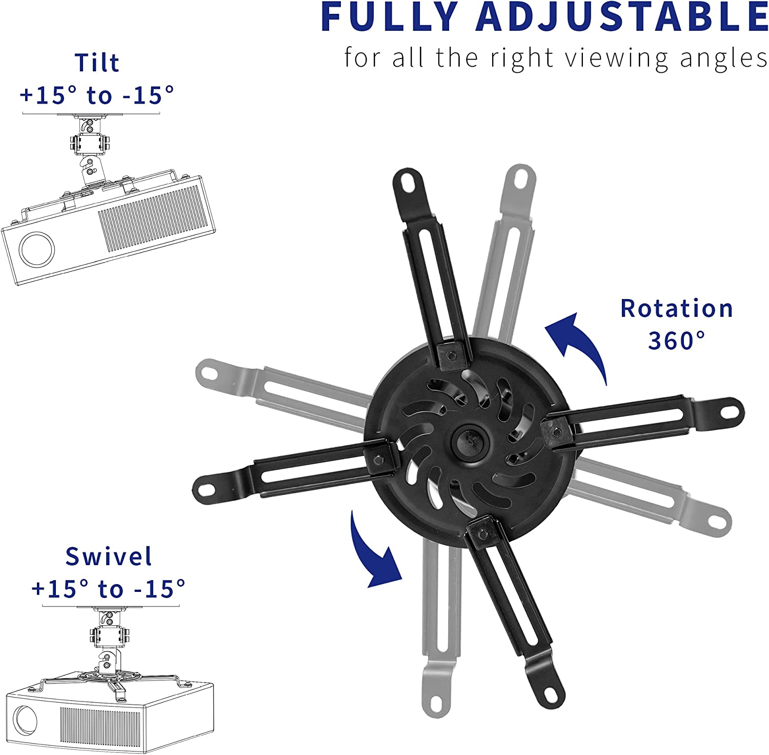 VIVO Universal Adjustable Black Ceiling Projector, Projection Mount Extending Arms (Mount-Vp01B) - White image number 2