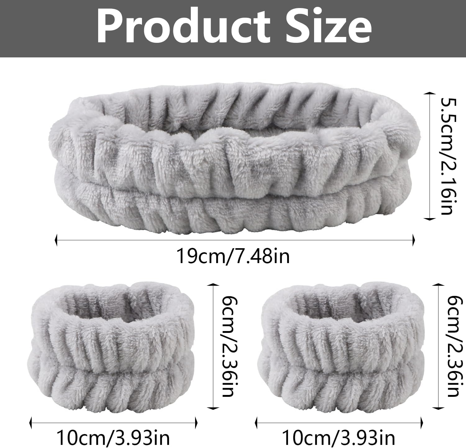 1 Set Spa Face Headband Wrist Wash Bands Set, Hair Band, Wrist Hair Band, Headband Wrist Wash Band Set, for Face Care, Face Washing, Spa, Shower &ndash; Grey image number 4