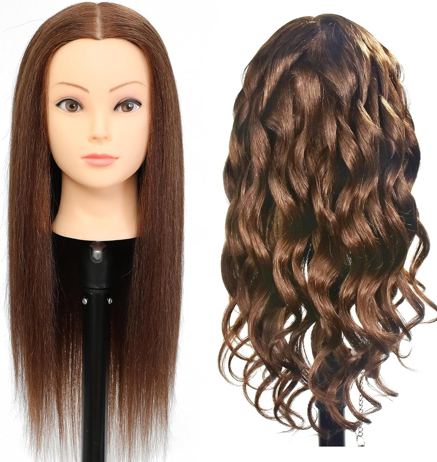Mannequin Head 20"-22" Female 80% Human Hair Hairdresser Cosmetology Mannequin Manikin Training Head Hair Doll Head with Table Clamp Holder image number 5