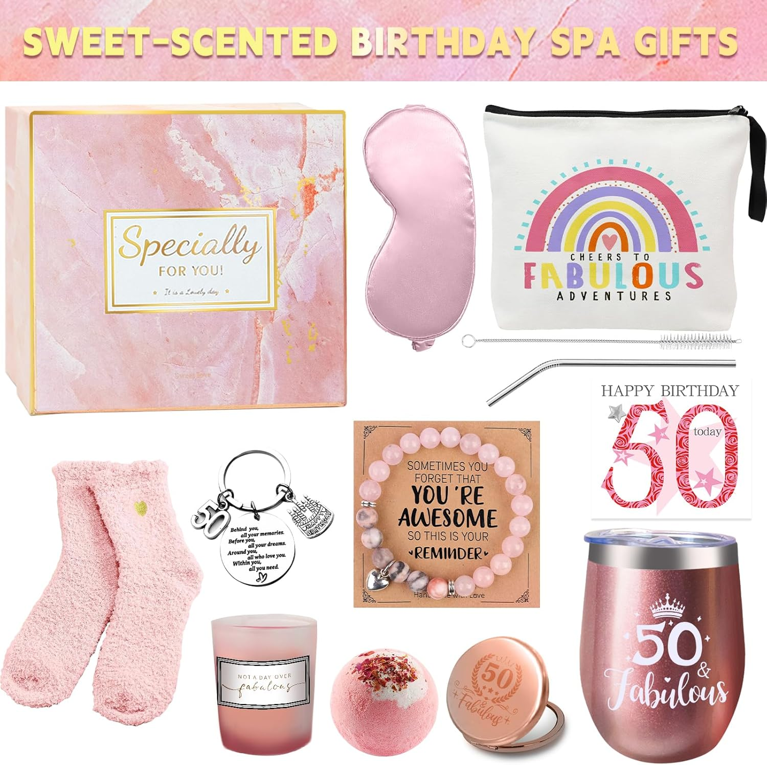 50Th Birthday Gifts for Women, Her 50 Years Old Gift Ideas Happy Hamper Pamper Set Present Basket, Friends Sisters Wife Bestie Girlfriend Mum Born in 1975 image number 5