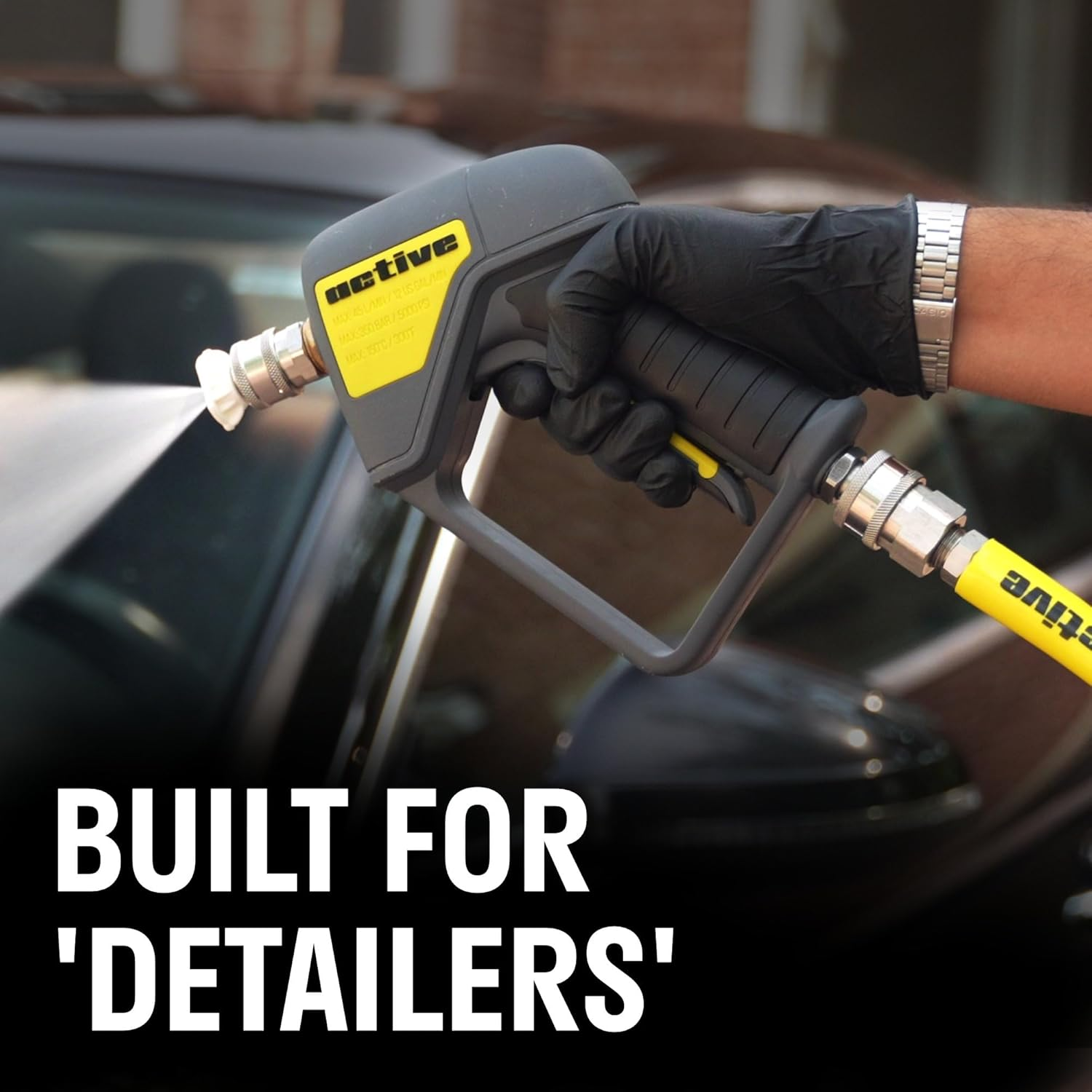 Active Premium Short Pressure Washer Gun with Swivel - Integrated 304 Stainless and 3/8/'' Inlet 1/4/'' Outlet Quick Connects Ideal for Washer Car Wash Foam Cannon Applications, Gray (JH50SS) image number 2