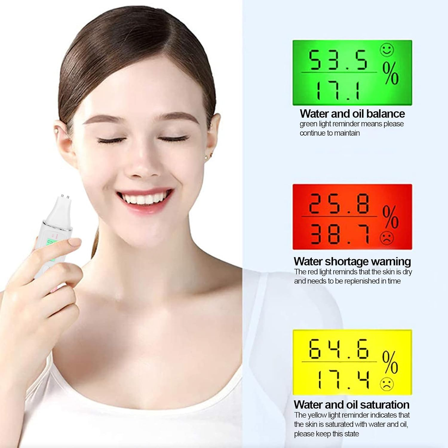 Skin Moisture Analyzer, Facial Skin Tester Analyzer Monitor Digital with LCD Display Portable Skin Moisture Detector Personal Facial Skin Care Moisture Analyzer Skin Care Tool image number 1