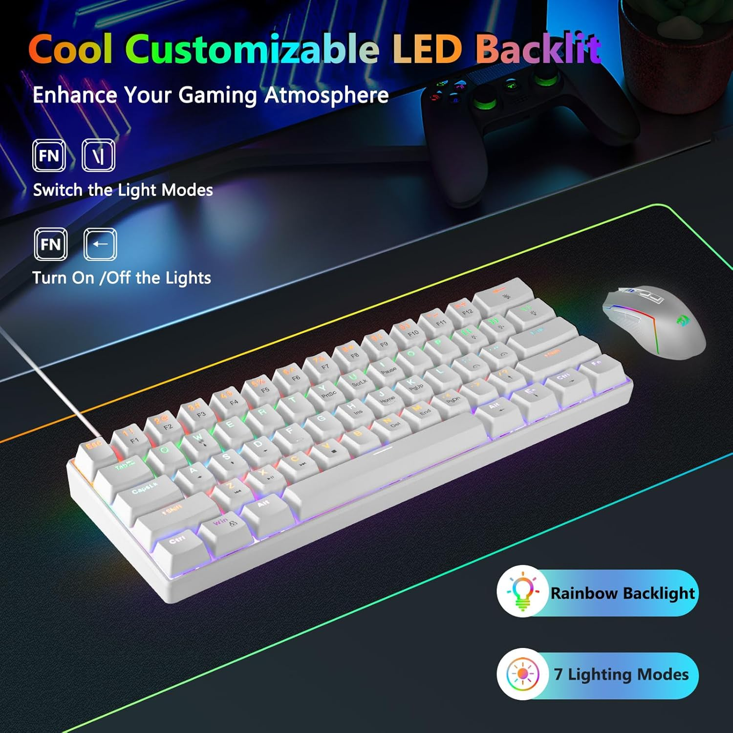 HUO JI Ck608 60% Mechanical Keyboard, Brown Switches Mechanical Gaming Keyboard Wired with LED Backlit, Ultra-Compact 60 Percent Computer Keyboard for Windows image number 5