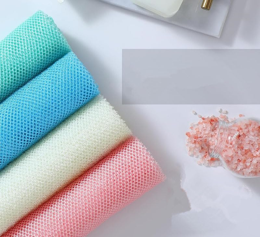 4 Pcs African Exfoliating Net, Long Net Sponge, Nylon Net Cloth, Exfoliating Washcloth, Back Scrubber Skin Smoothers for Bath, Daily Shower Bathing Washcloth Towel for Men Women(Multicolor) image number 1