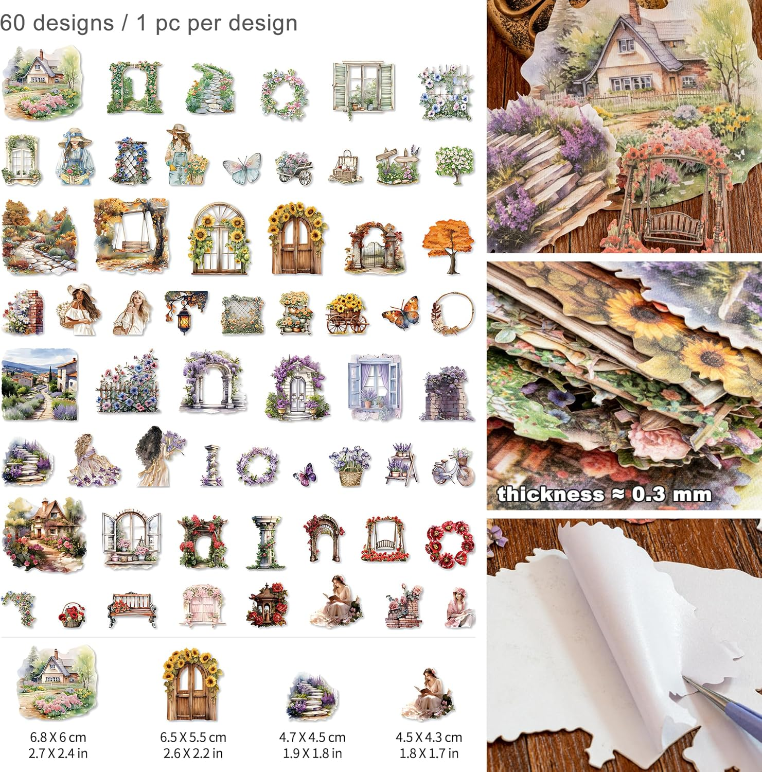 Garden Series Landscape Theme Scrapbook Set Flower Tree House Butterfly Sticker Courtyard Cottage Garden Single-Sided Paper for Junk Journal Planner Art Craft Notebook Card Making (Iris) image number 1