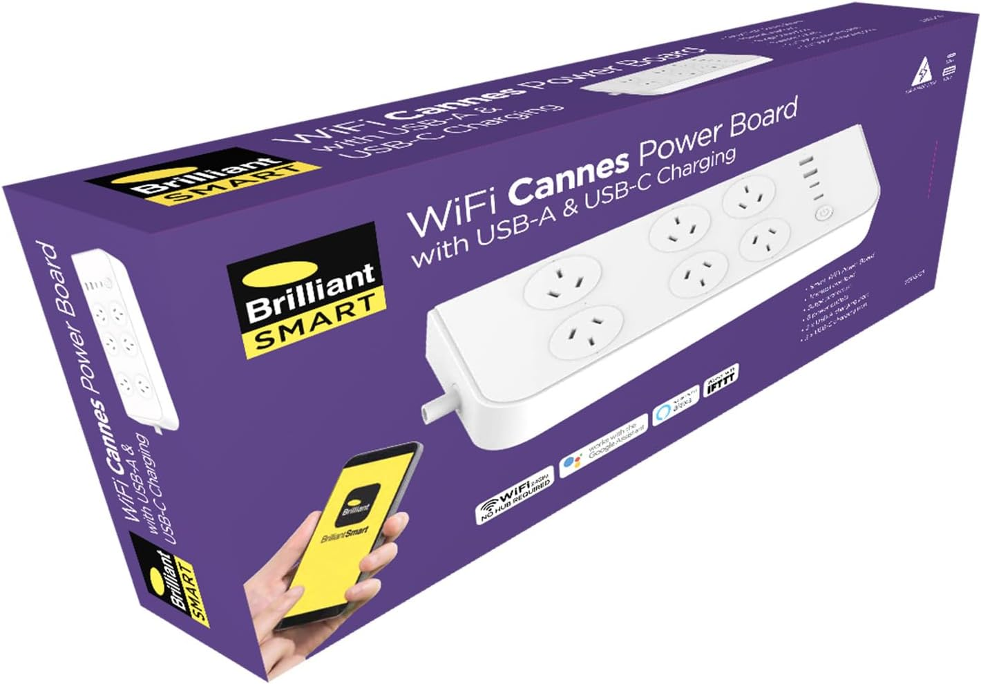 Brilliant Smart 6 Outlet Powerboard with Dual USB a & C. Individual Outlet and USB Control and Automation via Free Brilliantsmart App image number 1