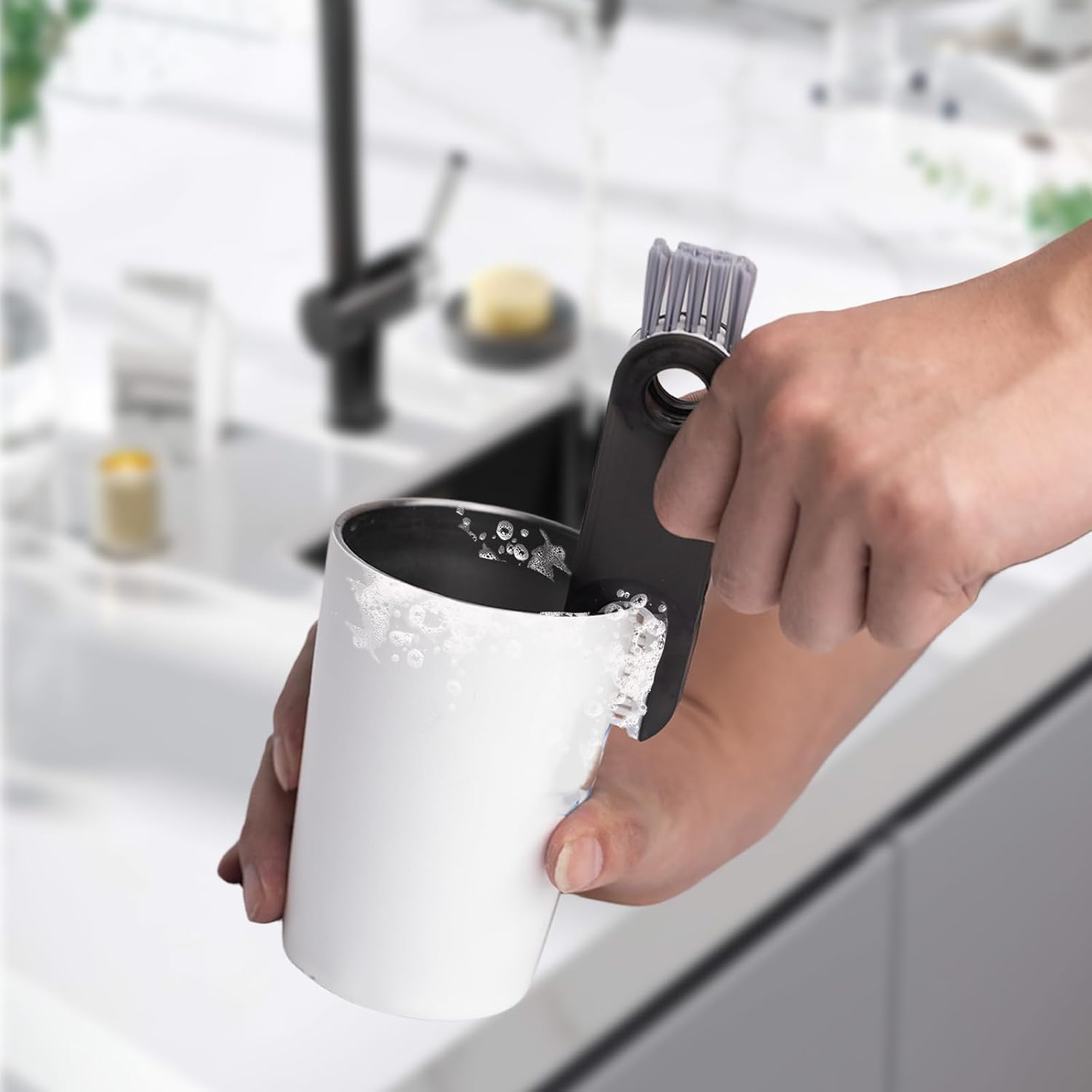 4 Pcs Cup Cleaning Kit &ndash; 3-In-1 Bottle Cleaner Brush Set, Multipurpose Cup Cleaning Brush Kit with Holder, Blue & Gray image number 1