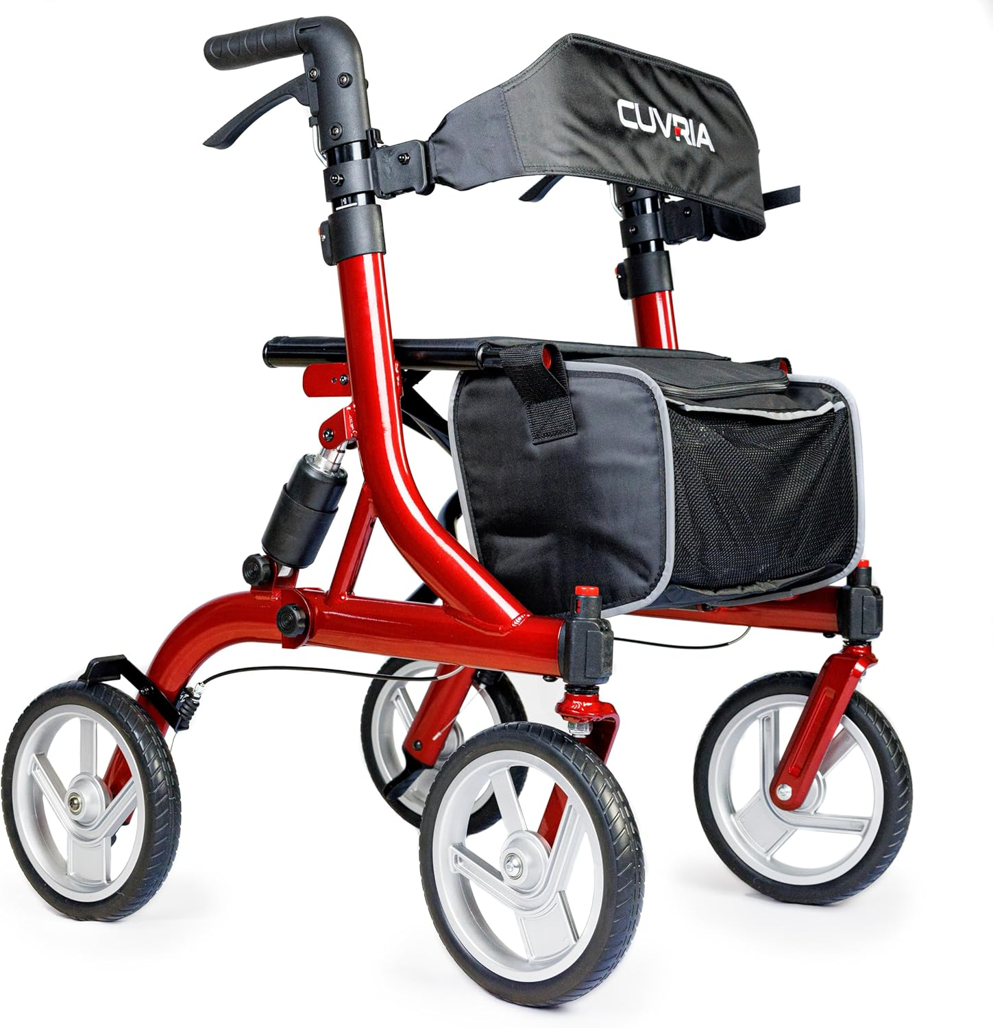Australia Rollator|4 Wheel Walkers with Seat and Brakes for Seniors, Rollator Walker Seat, Backrest, Basket, Large Wheels- Easy Folding Senior Lightweight Mobility Walking Aid Adult RED