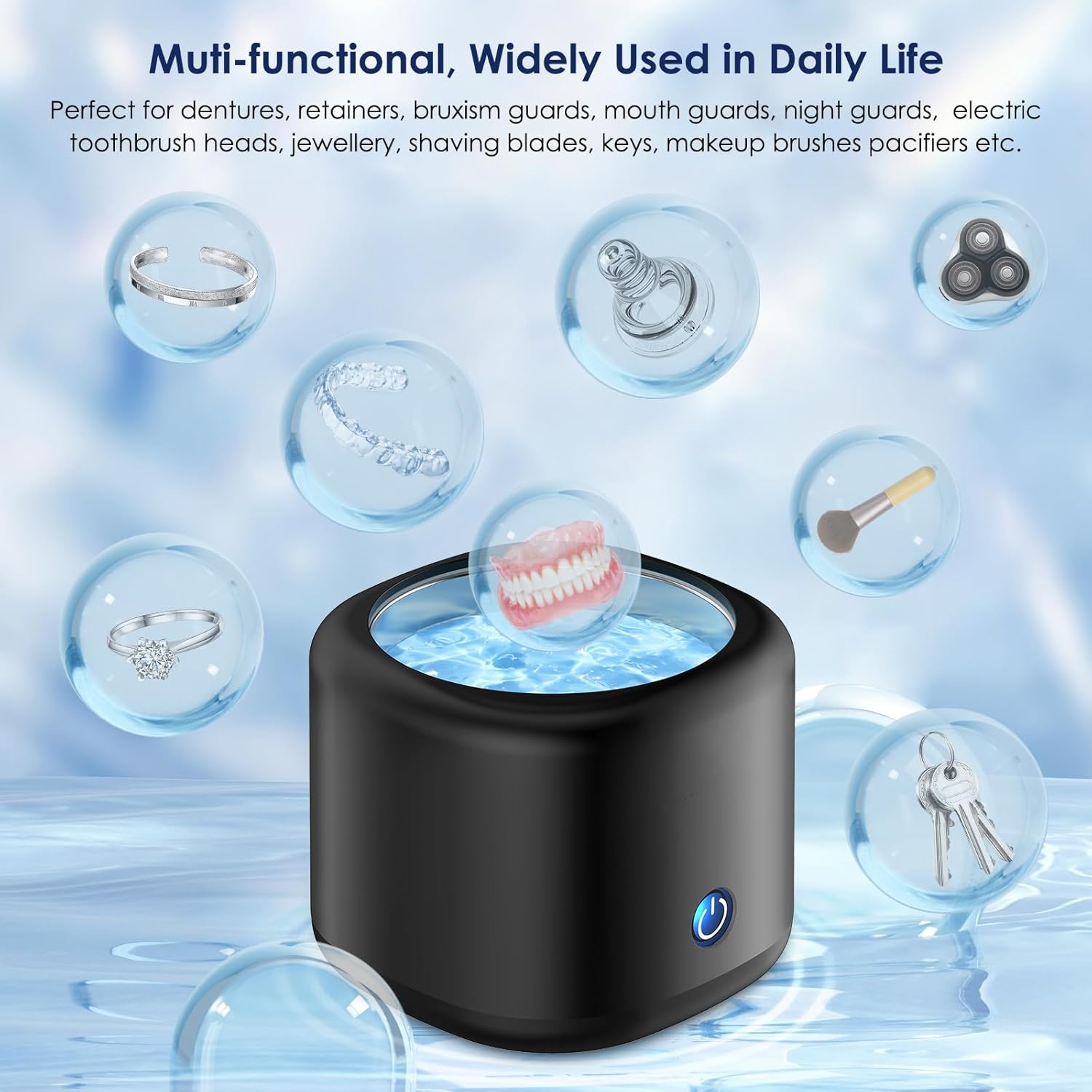 Ultrasonic Cleaner for Dentures, Invisalign, Mouth Guard, Aligner, Whitening Trays, 43Khz 180ML Portable Ultrasonic Jewelry Cleaner Ultrasonic Retainer Cleaner for Home and Travel Use