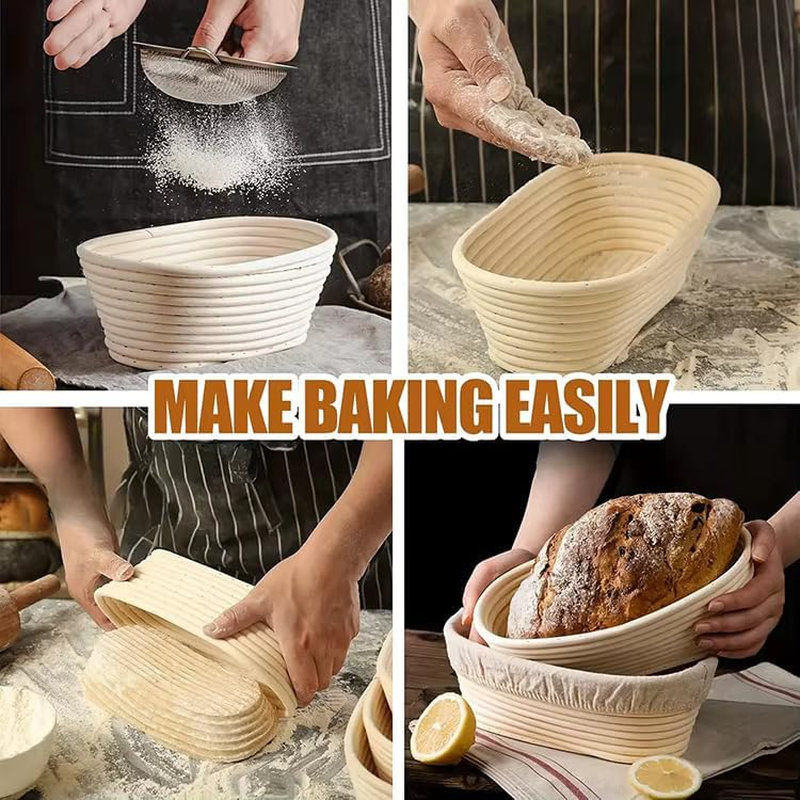 Sourdough Starter Kit, round and Oval Banneton Proofing Basket, 12 Pcs Bread Making Set with Dough Scraper, Lame, Whisk, Brush Tools, and Linen Cover &ndash; for Artisan Home Bakers image number 3