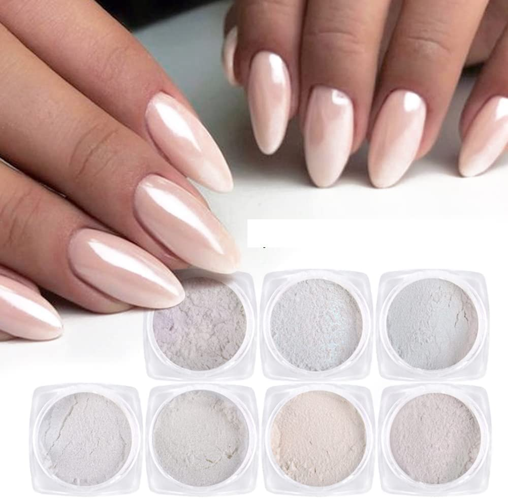 Polvere Unghie Effetto Perla,Pearl Nail Powder,7 Couleurs,Pearl Nails Aurora Mica Pour R&eacute;sine Set, Metallic Nail Mirror Multi-Chrome Iriscent Nails Powder Manucure Pigment image number 4