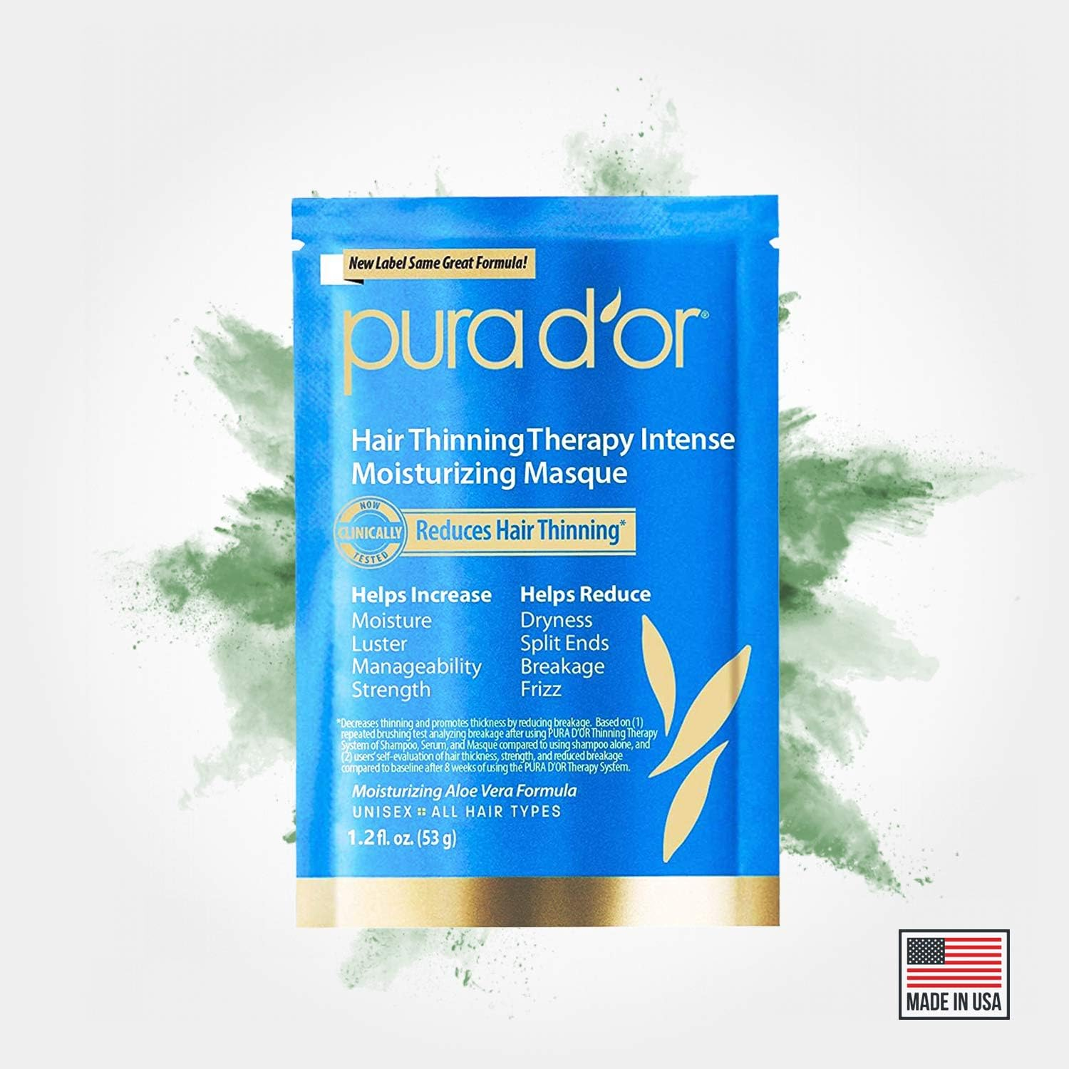 PURA D'OR Hair Thinning Therapy Intense Moisturizing Biotin Masque 1.2Oz 8-Pack (9.6Oz) Deeply Hydrating Treatment Hair Mask with Caffeine, Catalase for Thicker Hair, Men & Women (Packaging May Vary) image number 3