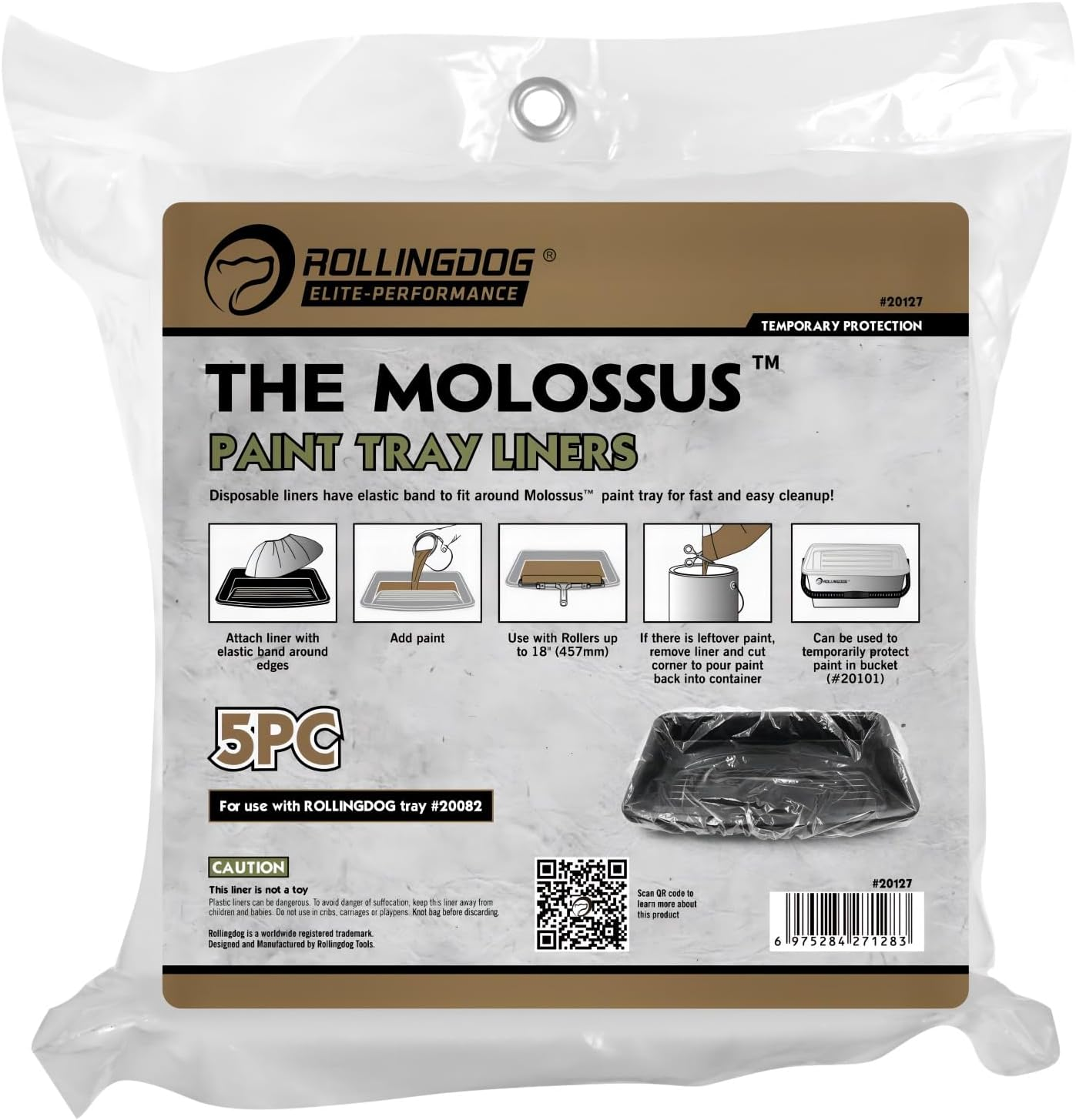 ROLLINGDOG 18 Inch Paint Tray Liners - Exclusively Use with Rollingdog XL Series Paint Roller Kit (Pack of 5)