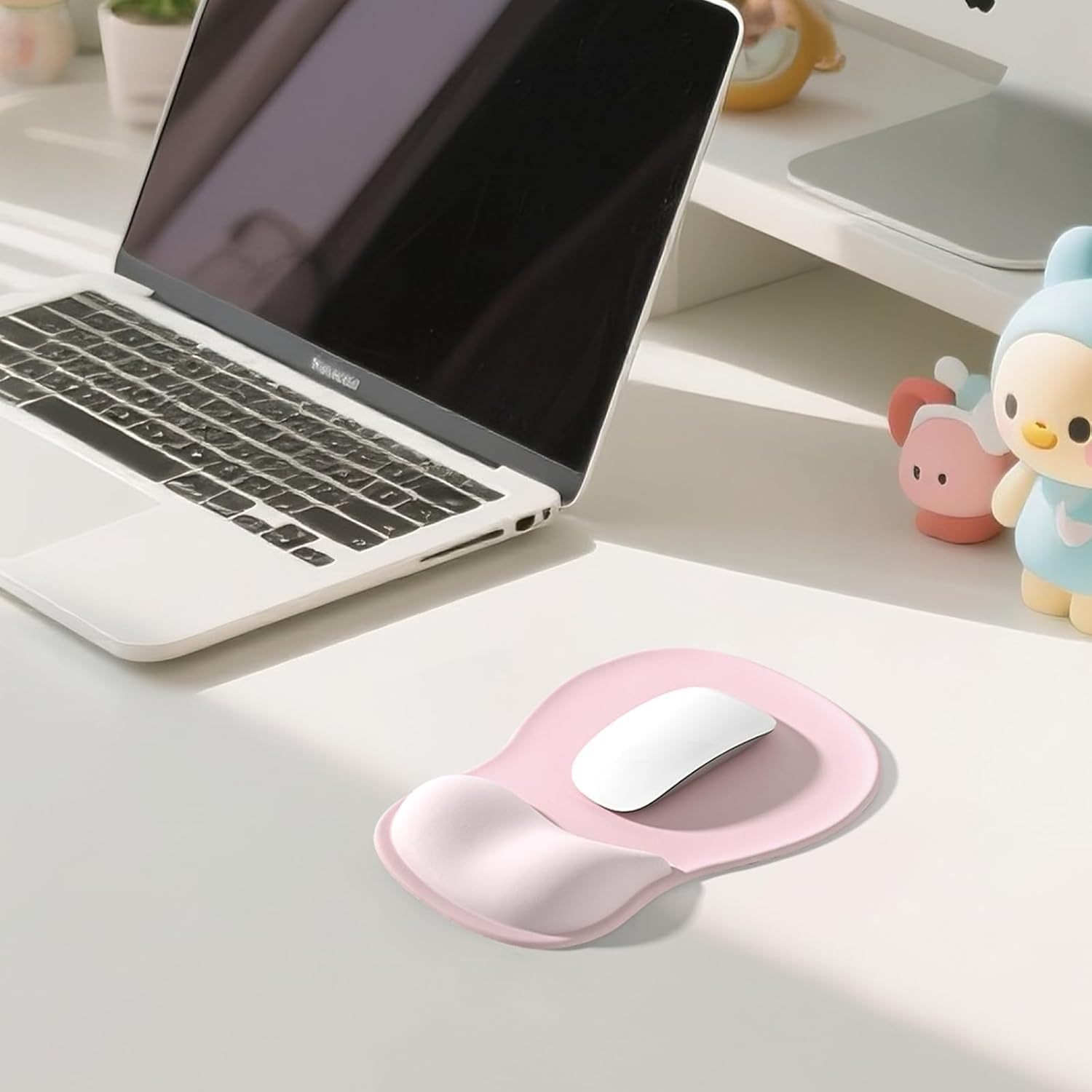 Mouse Pad with Wrist Support, Ergonomic Mousepad with Memory Foam Rest, Non-Slip Base Laptop Accessories for Gaming and Office, Smooth Surface Mouse Mat, Ultra Thin 4Mm Design (Pink) - Blue-Black image number 7