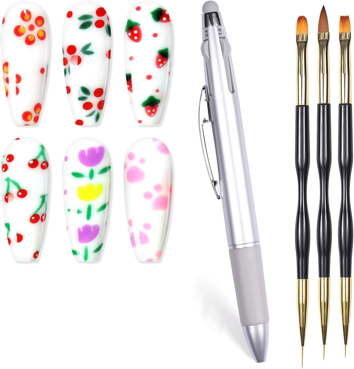 5 in 1 Nail Dotting Pen Nail Art Brushes,Gel Nail Polish Nail Art Dotting Tools Kit Include Nail Extension Gel Brush Nail Art Liner Brush Nail Dotting Pen for Diy Nail Art image number 6