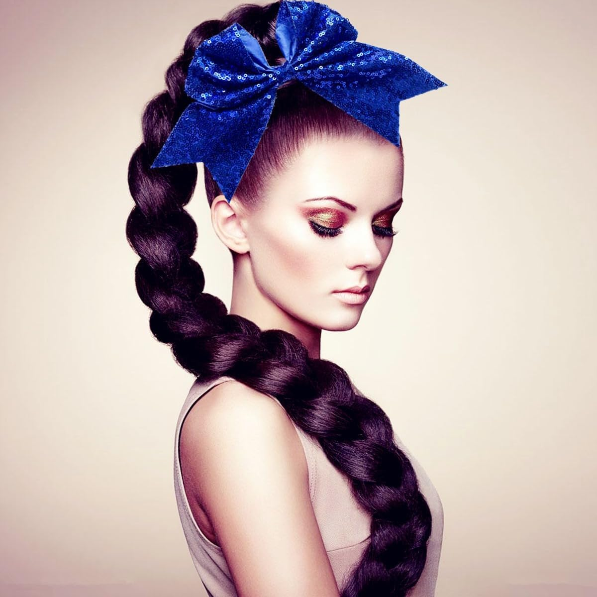 Blausky Pack of 4 Large Bows Hair Bows with Sequins, 18 X 16 Cm, French Bow Scrunchies, Elastic Hair Bows, Glitter Hair Accessories for Women, Party, Christmas, Everyday, Red image number 5