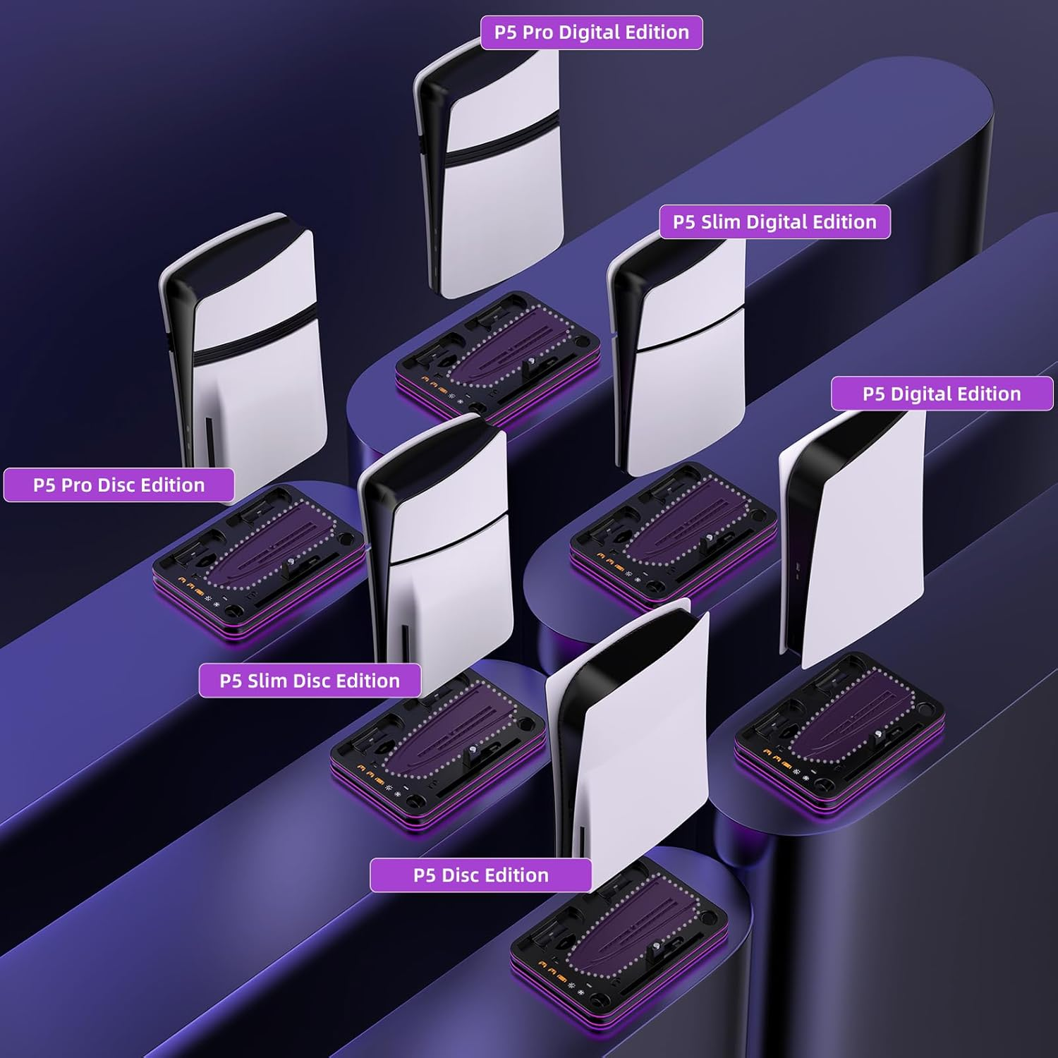 EJGAME PS5 Pro/Slim/Ps5 Stand and Cooling Station with RGB Lighting Controller Charging Station for Playstation 5 Console, PS Portal Charging Dock, P5 Pro Accessories with 3 Level Cooling Fan (Black) image number 1