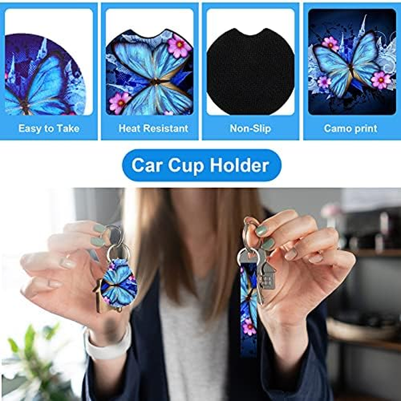 Frienda Butterfly Car Seat Covers for Women Butterfly Car Accessories Interior Seat Covers Rubber Steering Wheel Wrist Strap Armrest Seatbelt Cover Keychain(Bright Style) image number 1