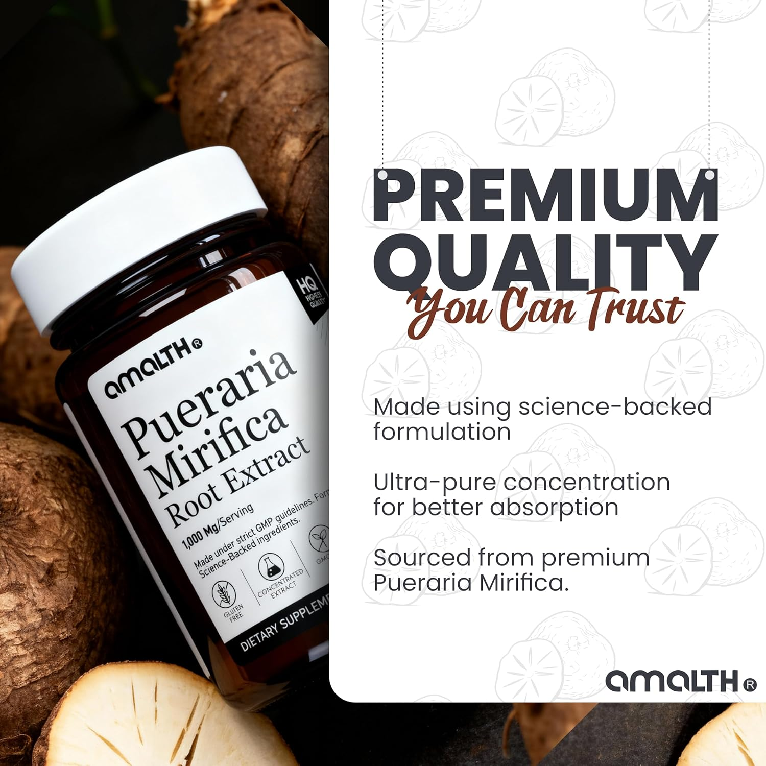 Amalth Pueraria Mirifica Extract 10000Mg Strength-90 Veg Capsules Supports Women Wellness Naturally image number 5