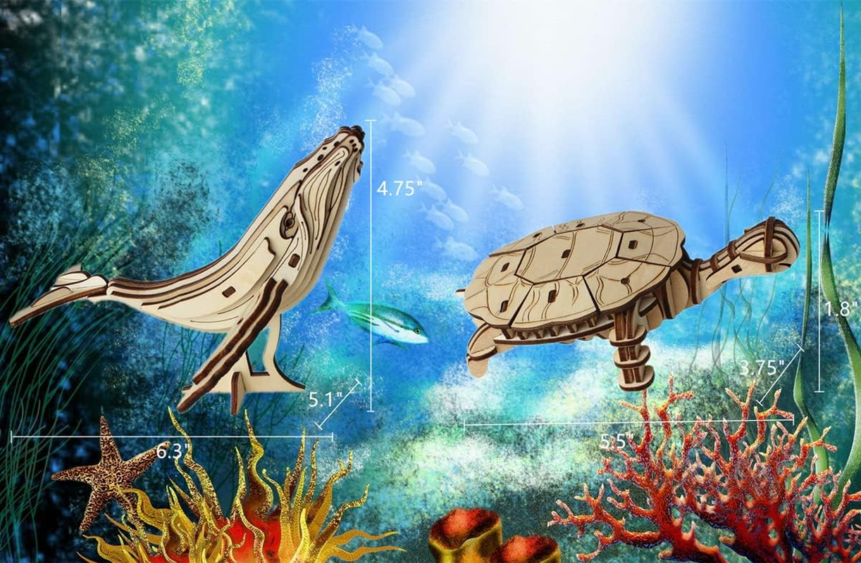 3D Wooden Sea Animal Puzzle - 6 Piece Set Wood Sea Animals Skeleton Assembly Model Kits - Wooden Crafts DIY Brain Teaser Puzzle - STEM Toys Gifts for Kids and Adults Teens Boys Girls image number 6