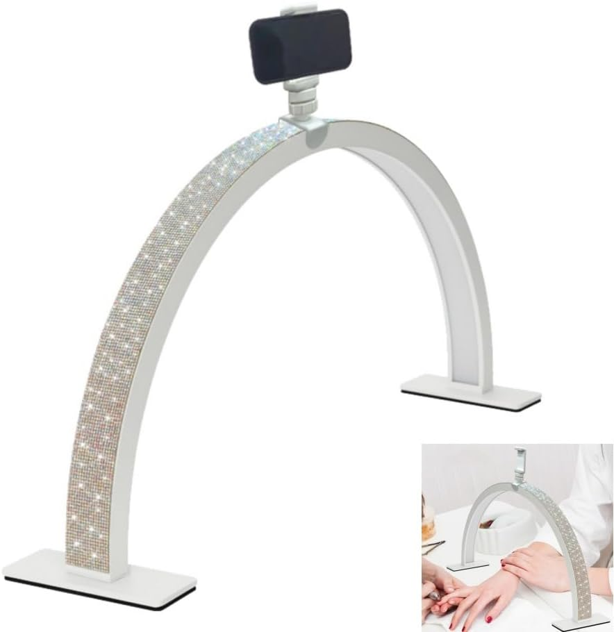 Half Moon Light for Nail Desk, 55CM Nail Table Lamp with Phone Holder, Leds Light for Beauty Manicure Eyelashes Tattoos Beauty Crafts Reading Spa with 3 Color Temperature (Crystal Diamond)