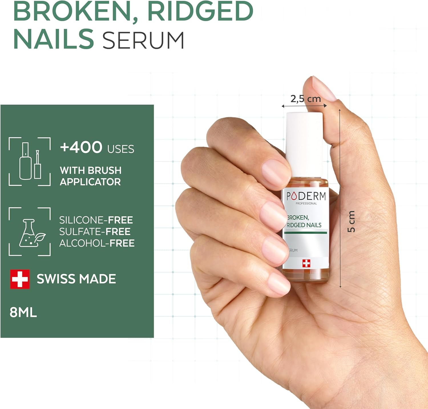 PODERM &ndash; 100% Natural Nail Repair - Revitalizes Damaged and Split Nails with Hydrating & Exfoliating Formula &ndash; Effective Nail Care : Also Acts as a Nail Strengthener for Damaged Nails &ndash; Swiss Made image number 6