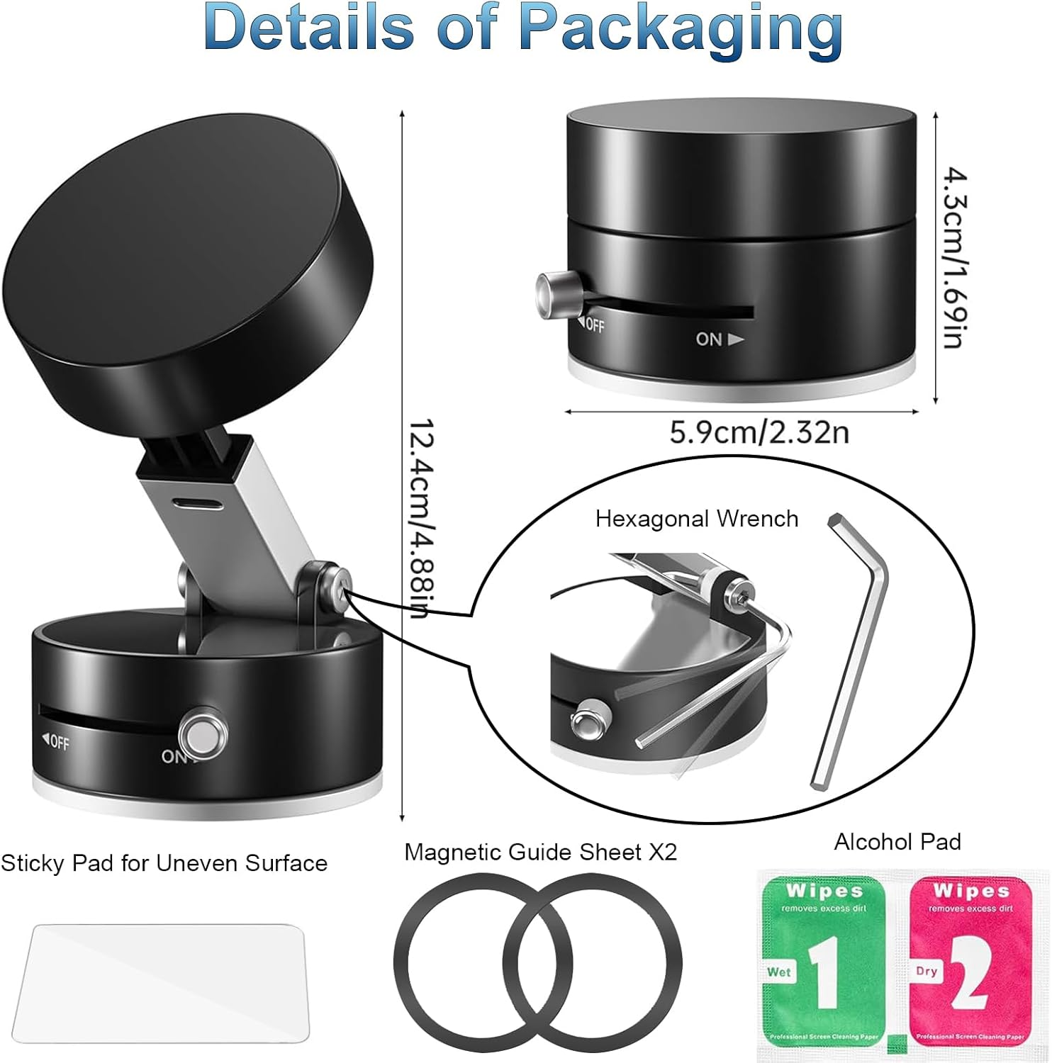 ROUMAYMAY Car Phone Holder Vacuum Suction Mount, Foldable Cup Retractable Adjustable Strong Magnetic for Cell Phone Stand on Dashboard Vent Windshield Car/Travel/Desktop, Black image number 2