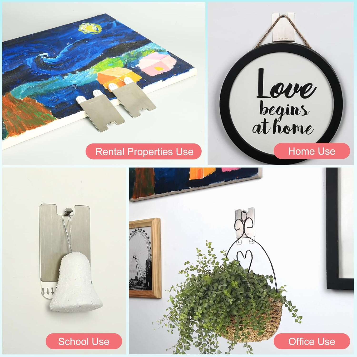 PHIXBEAR Metal Picture Frame Hangers Damage Free Hanging, Picture Hanging Hooks No Damage to Wall Paint, Sawtooth Picture Wall Hangers without Nails, Picture Hanging Strips Hardware Kit, 4 Pack image number 4