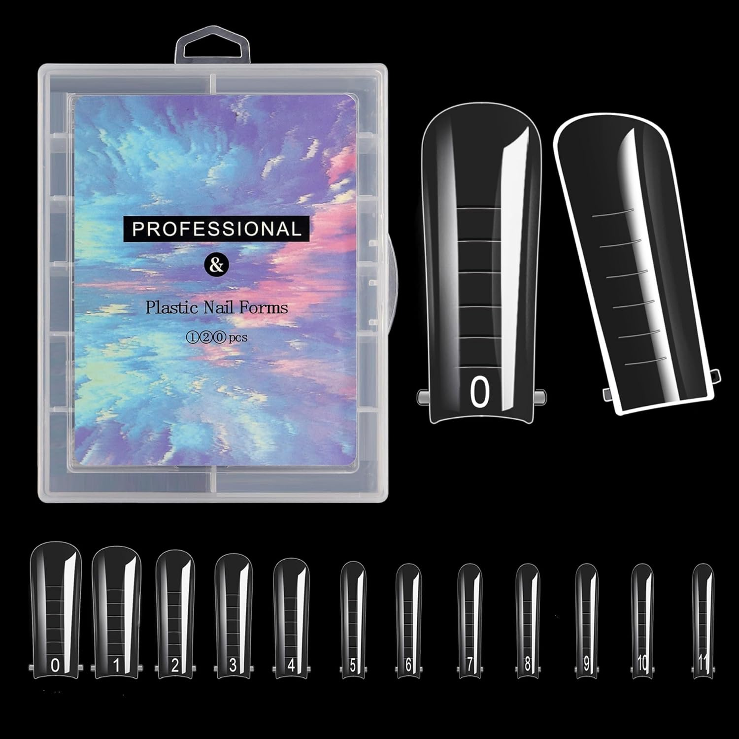 120Pcs Clear Nail Forms for Extension Reusable Full Cover Nail Mold W Scale Variety Sizes Transparent Nail Forms for UV Gel Acrylic Nail Art Salon Home Use 01