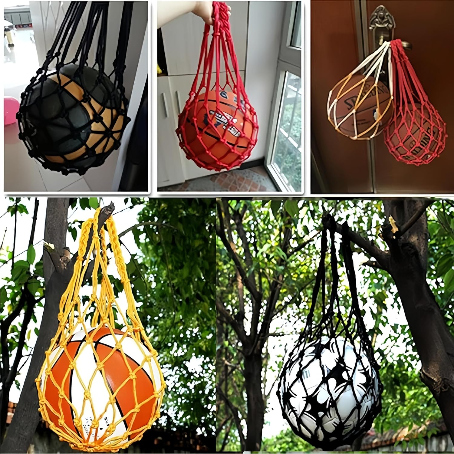 2 Pack Sports Ball Bag,Basketball Net,Soccer Football Mesh Storage, Carry Bag for Holding Basketball,Soccer, Volleyball(Black,Yellow) image number 3