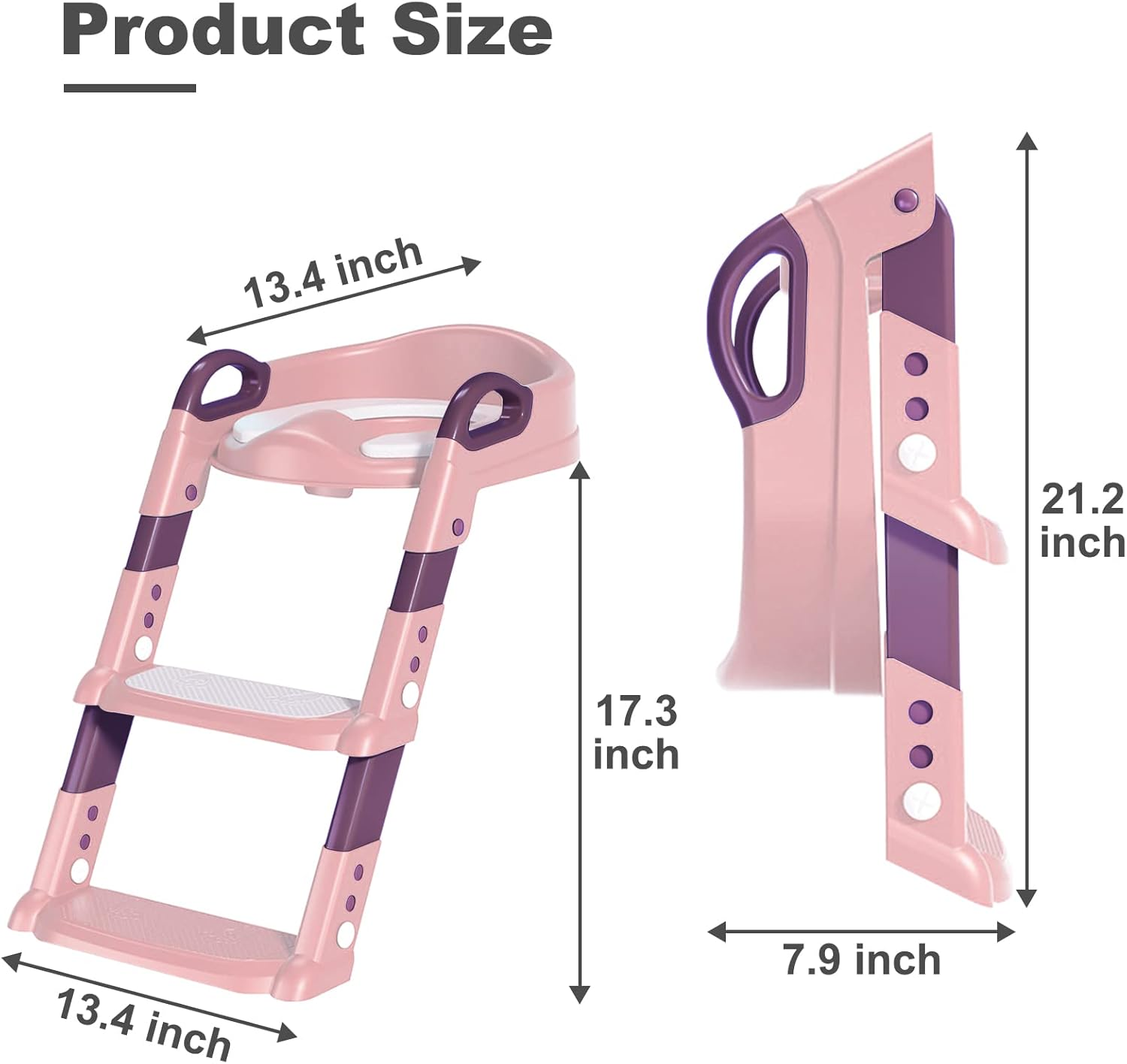 STEUGO Potty Training Seat with Step Stool Ladder,Potty Training Toilet for Kids Boys Girls,Toilet Training Potty Seat Sturdy Comfortable Built in Non-Slip Steps Soft Pad for Baby Boys Girls(Pink) image number 3