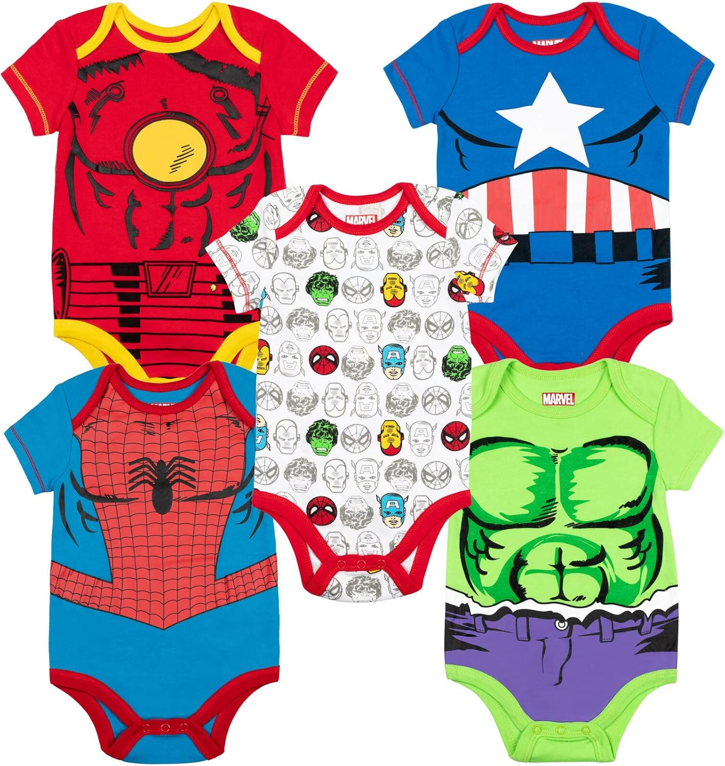 Marvel Baby Boys 5 Pack Bodysuits - the Hulk, Spiderman, Iron Man, and Captain America Newborn to Infant image number 6