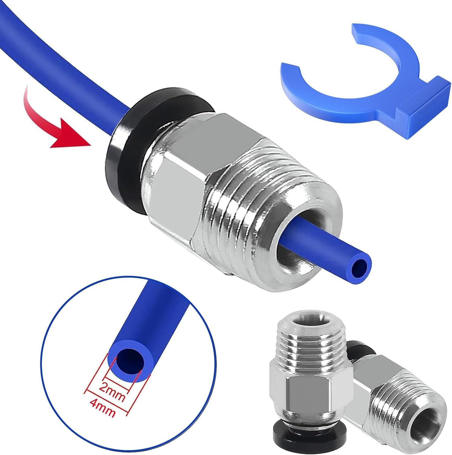 PC4-M10 Male Straight Pneumatic - PTFE Tube Push in Quick Fitting Connector for E3D-V6 Long-Distance Bowden Extruder 3D Printer with Circlip (10Pcs in Total)