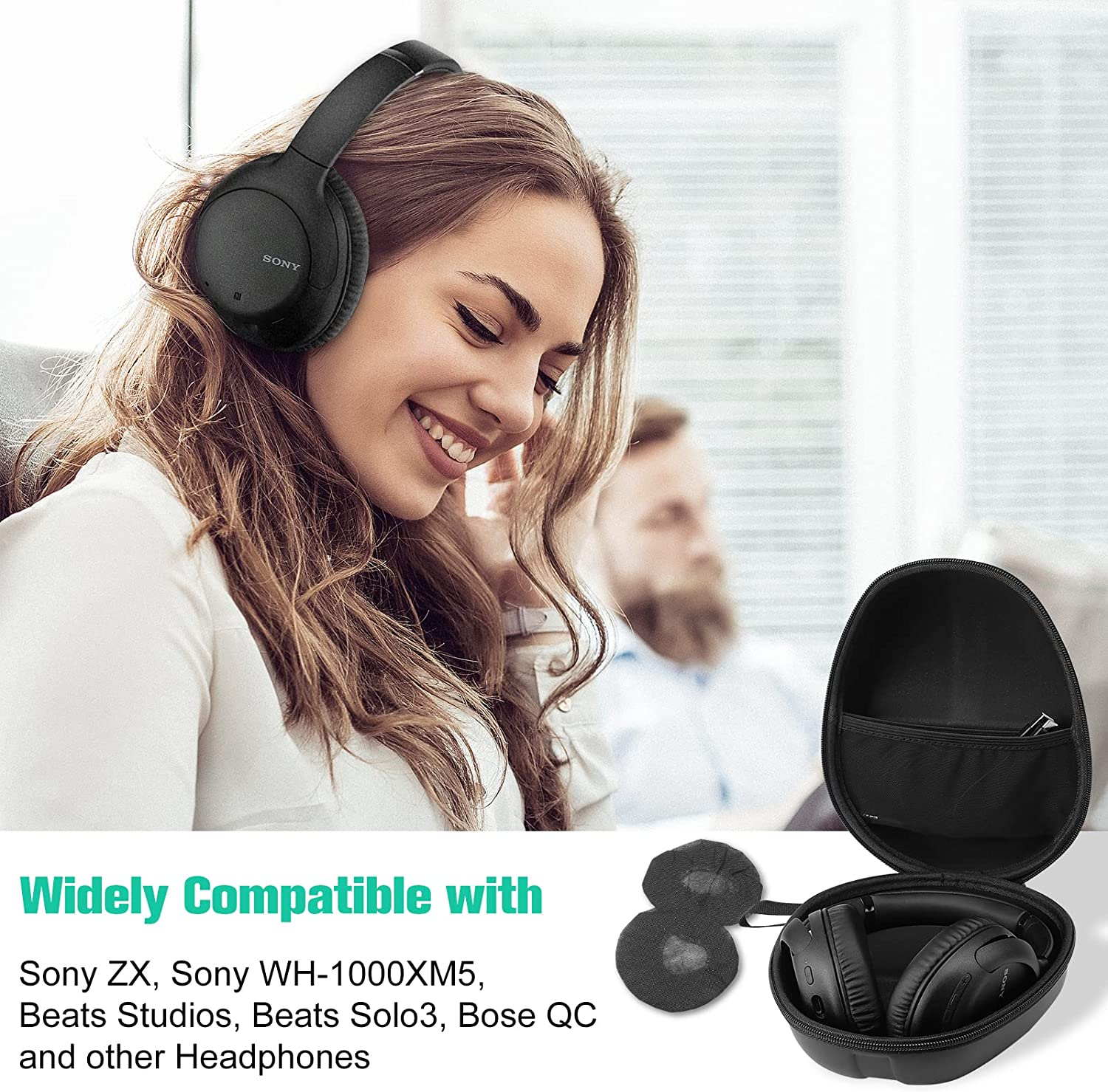 Procase Hard Headphone Case Travel Bag for Sony WH-1000XM5, WH-1000XM4, Beats Solo3, Bose QC, Hardshell EVA Carrying Case Headset Case with 2 Dust Covers - Black