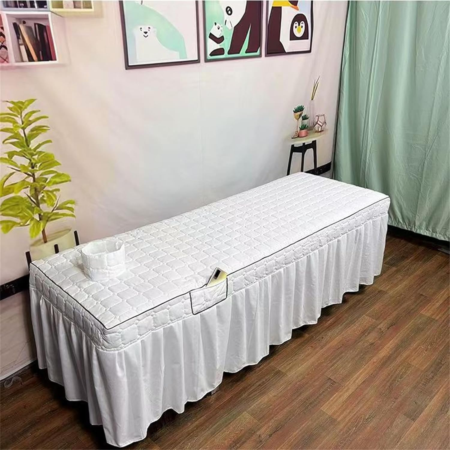 MWNAGO Massage Table Skirt with Hole,Quilted Pattern Massage Table Cover,Thickened Massage Linens, Massage Fitted Sheet, Massage Face Rest Cover with Hole, Sutiable for Beauty 75"X31.5" (White)