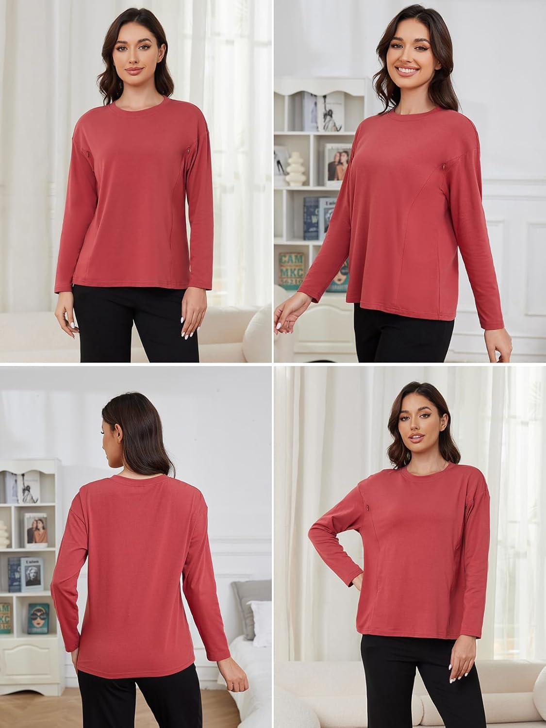 Love2Mi Pack of 3 Women'S Long-Sleeved Nursing Shirt with Hidden Zip Maternity Shirt Maternity Wear image number 4