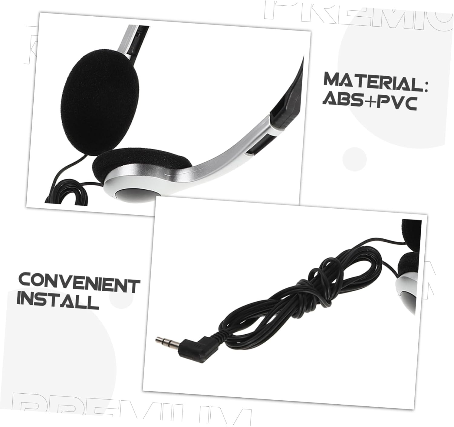 CONGARTENO Retro On-Ear Wired Headphones 3.5Mm to Usb-C Adapter for Computer and Cell Phone, Travel-Friendly Gaming Headset Compatible Phones and Tablets, Silver Black Vintage Style image number 3