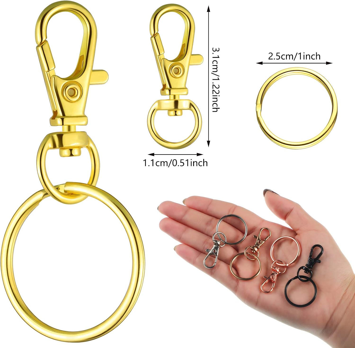 Hotop 100 Pieces Swivel Clasps Set 50 Piece Lanyard Snap Hooks with 50 Piece Key Chain Rings, Lobster Keychain Clip Hooks Lobster Claw Clasps for Keychain Jewelry DIY (Multicolored) image number 4