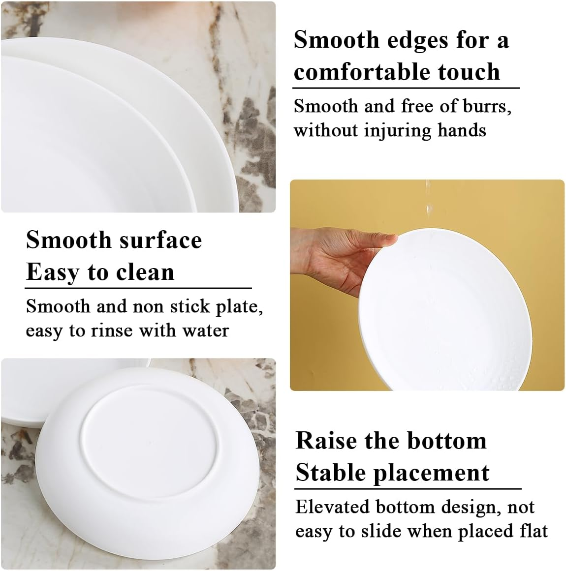 Berglander White Plastic Plates Set of 12 Pieces 9", Reusable and Sturdy Unbreakable Dinner Plates, Salad Plates, Pasta Bowls, Dishes for Home, Kid, Light Weight Easy Carry for Picnic, Camping