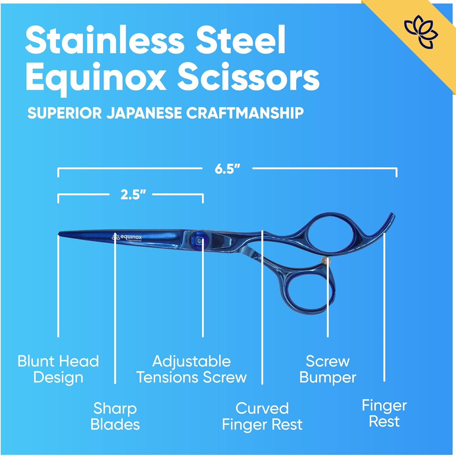 Equinox Professional Razor Edge Series - Titanium Barber Hair Cutting Scissors/Shears - 6.5" Overall Length with Fine Adjustment Tension Screw