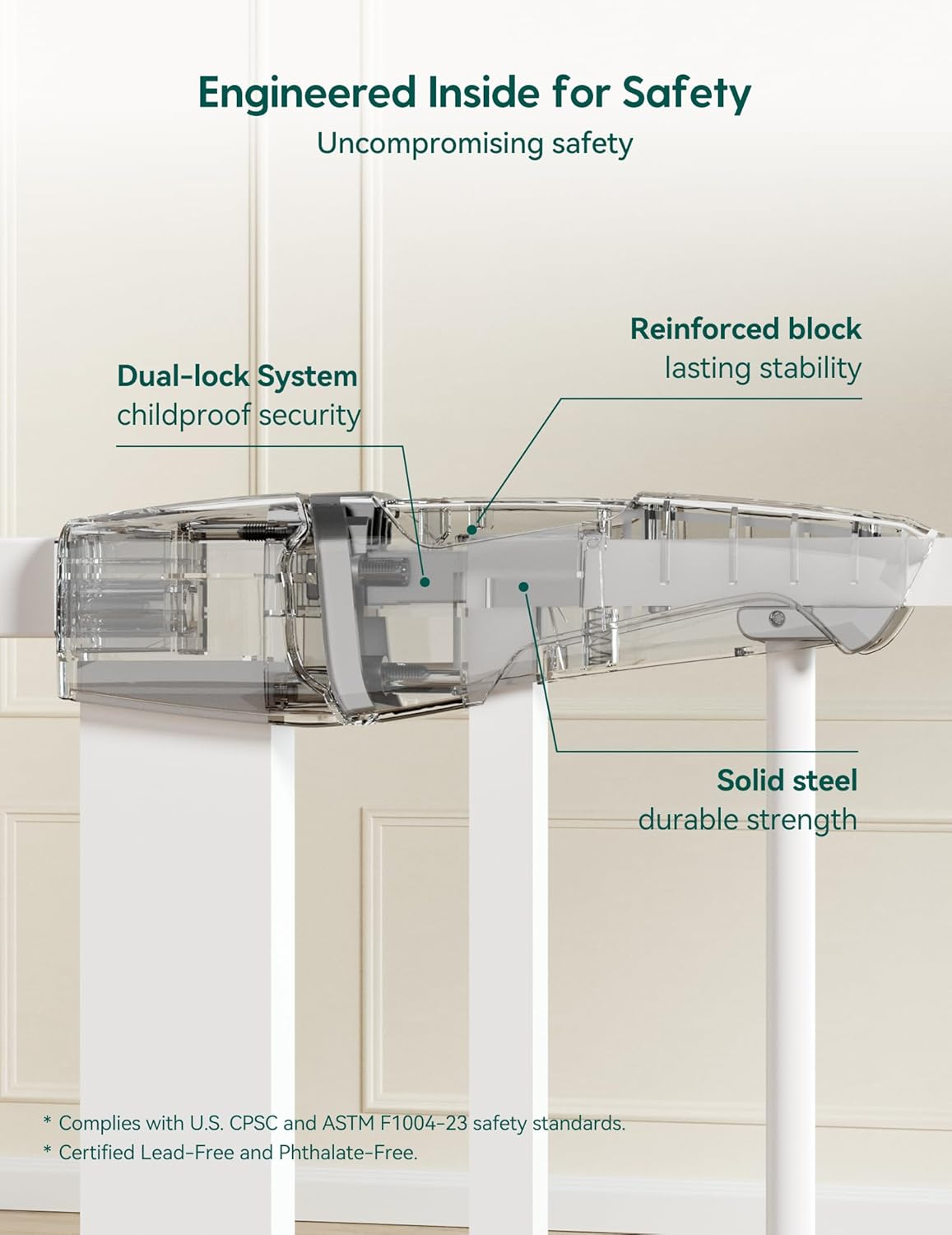 Babelio Baby Gate for Doorways and Stairs, 66-101.6 CM Auto Close Dog/Puppy Gate, Easy Install, Pressure Mounted, No Drilling, Fits for Narrow and Wide Doorways, Safety Gate W/Door for Child and Pets image number 5