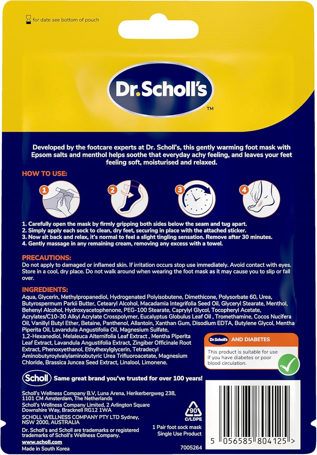 Dr. Scholl'S Soothing and Revitalising Foot Mask for Tired, Achy Feet - Helps Your Feet Feel Relaxed, Moisturising Socks, Softens with Epsom Salt, Menthol, Shea Butter and Lavender