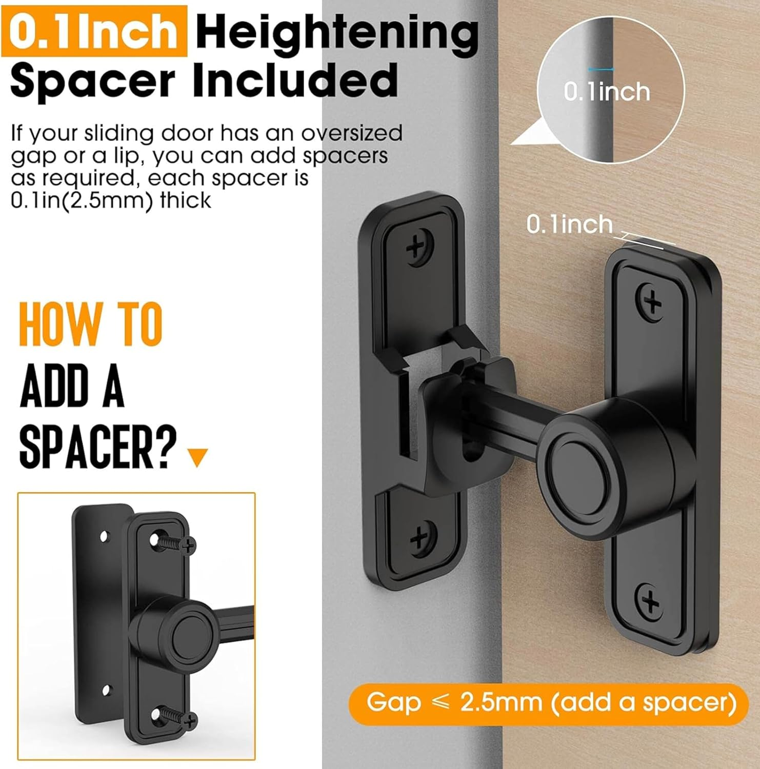 Barn Door Lock,Sliding Barn Door Lock Hardware,90/180 Degree Locks for Barn Doors,Anti-Theft Buckle- Anti-Theft Flip Gate Latches for Bathroom,Garage,Garden,Fence,Cabinet,Window(Black) image number 2