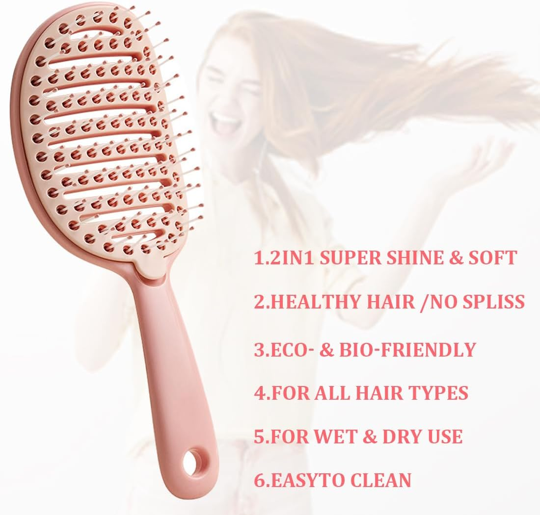 HQRKOTM 1 X Hair Brush, Curl Brush, Bounce Curl Brush, Professional Detangling Brush for All Hair Types, Removable Cleaning Brush, More Shine, Volume, Pink image number 3